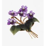 14 kt Gold Nephrit-Amethyst-Perl -Veilchenbrosche, 1950er