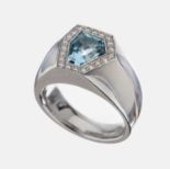 18 kt Gold Aquamarin-Brillant-Ring, WG 750/000,