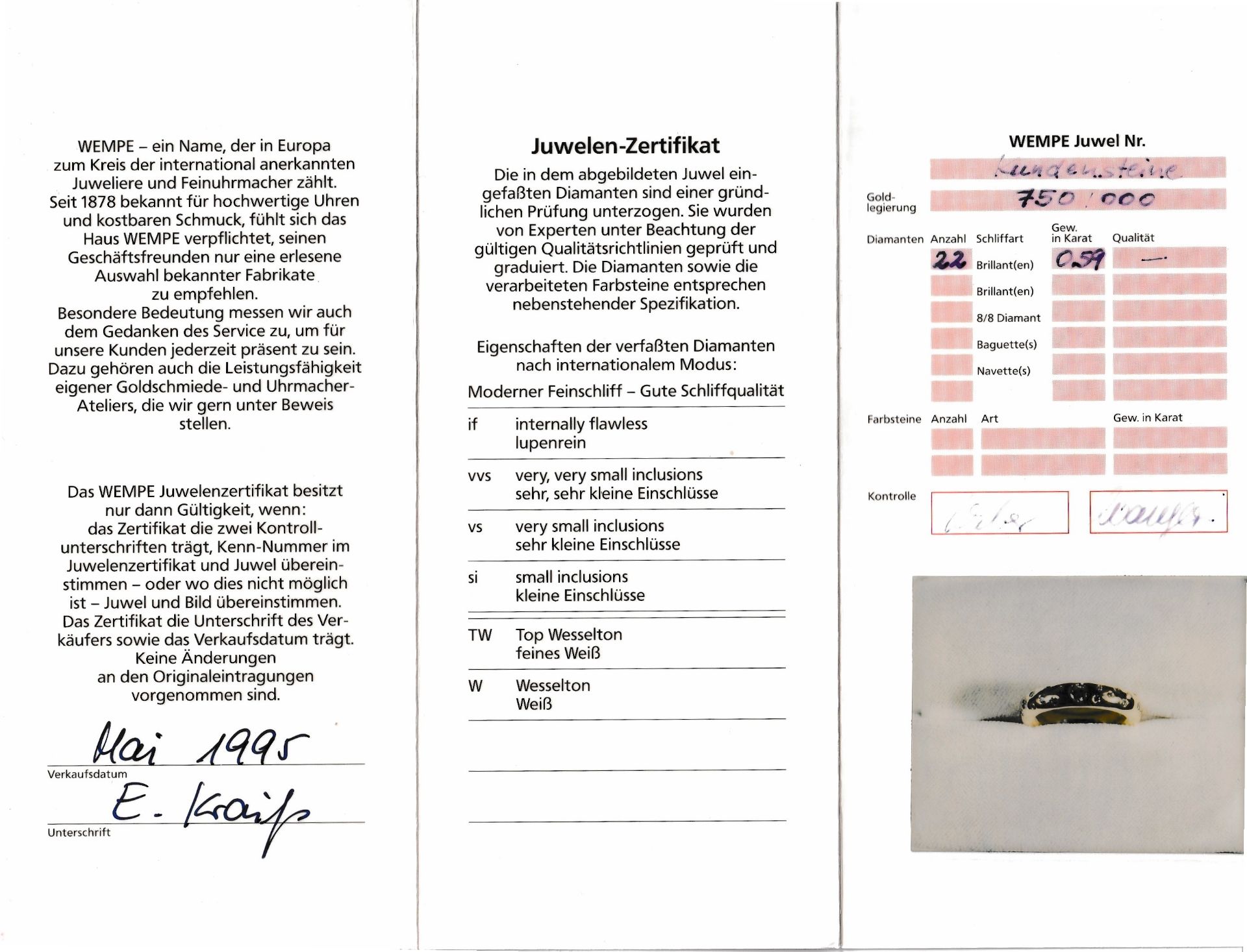 18 kt Gold WEMPE Brillant-Ring, GG 750/000,22 Brillanten - Bild 2 aus 2