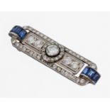 18 kt Gold Art Deco Diamant-Saphir-Brosche, um1930, WG