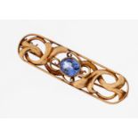 14 kt Gold Saphir-Brosche, um 1930, GG 585/000, ovale