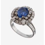 18 kt Gold Saphir-Diamant-Ring, WG 750/000,mittig erhaben