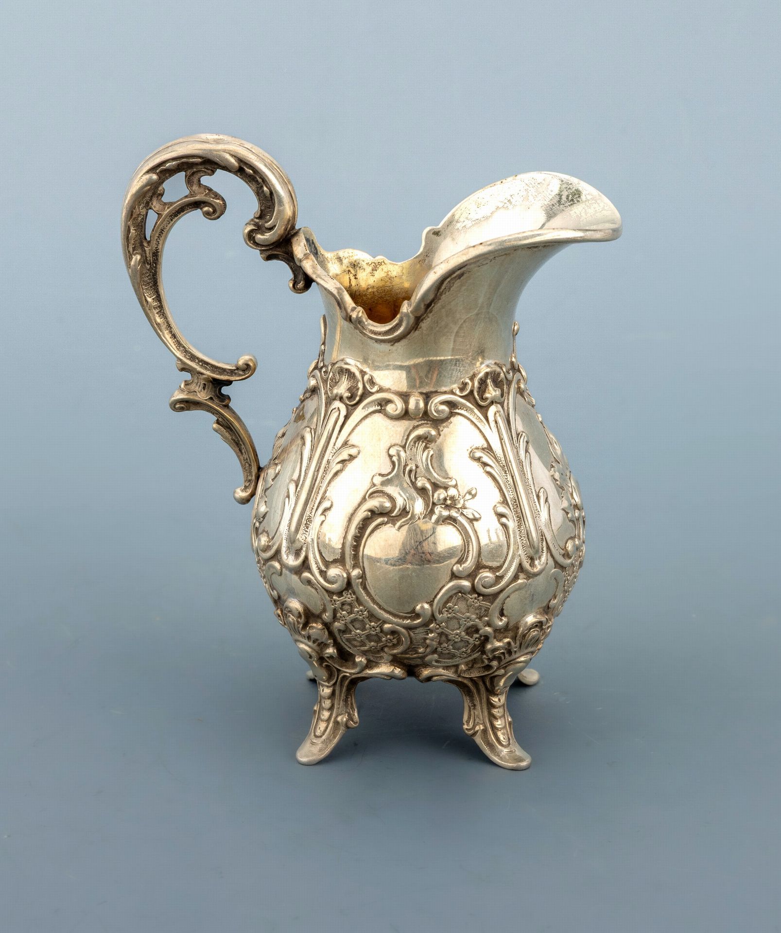 Sahnegießer, deutsch um 1890-1900, 800er Silber, bauchige