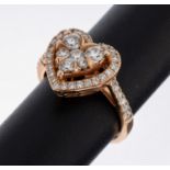 18 kt Gold Brillant-Ring, RG 750/000, herzf. Ringkopf, 44