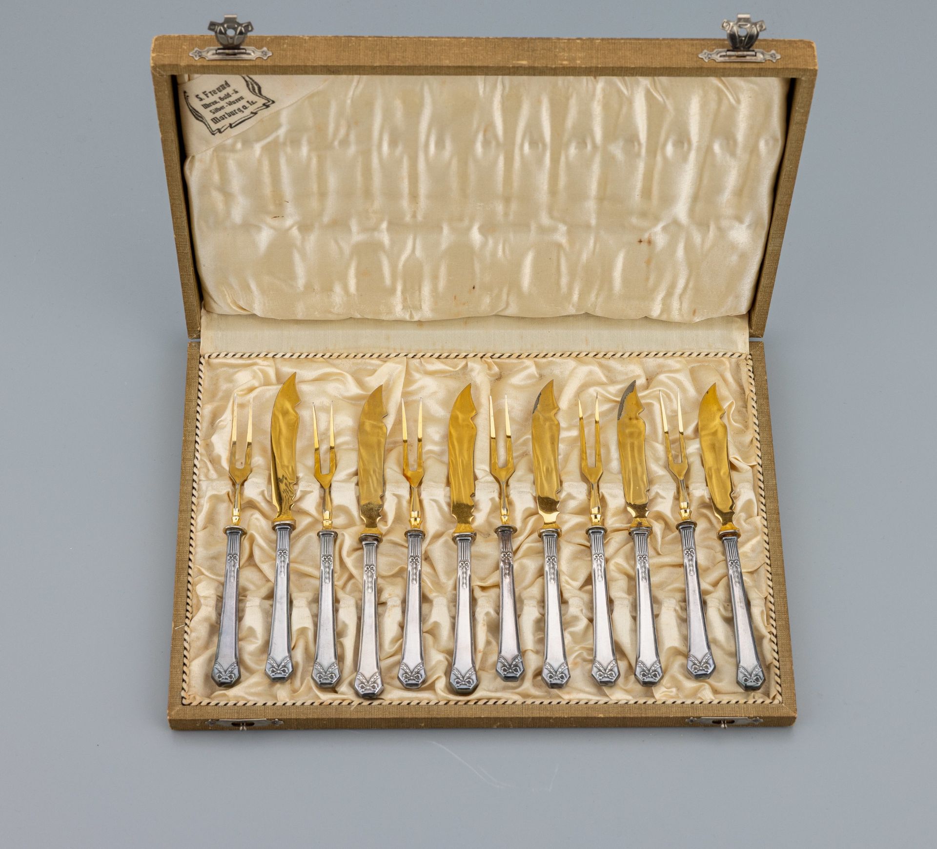 12-tlg. Obstbesteck, um 1890-1900, Silber gepr.,