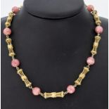 14 kt Gold Rhodochrosit-Collier, 1970er Jahre, GG 585/000,