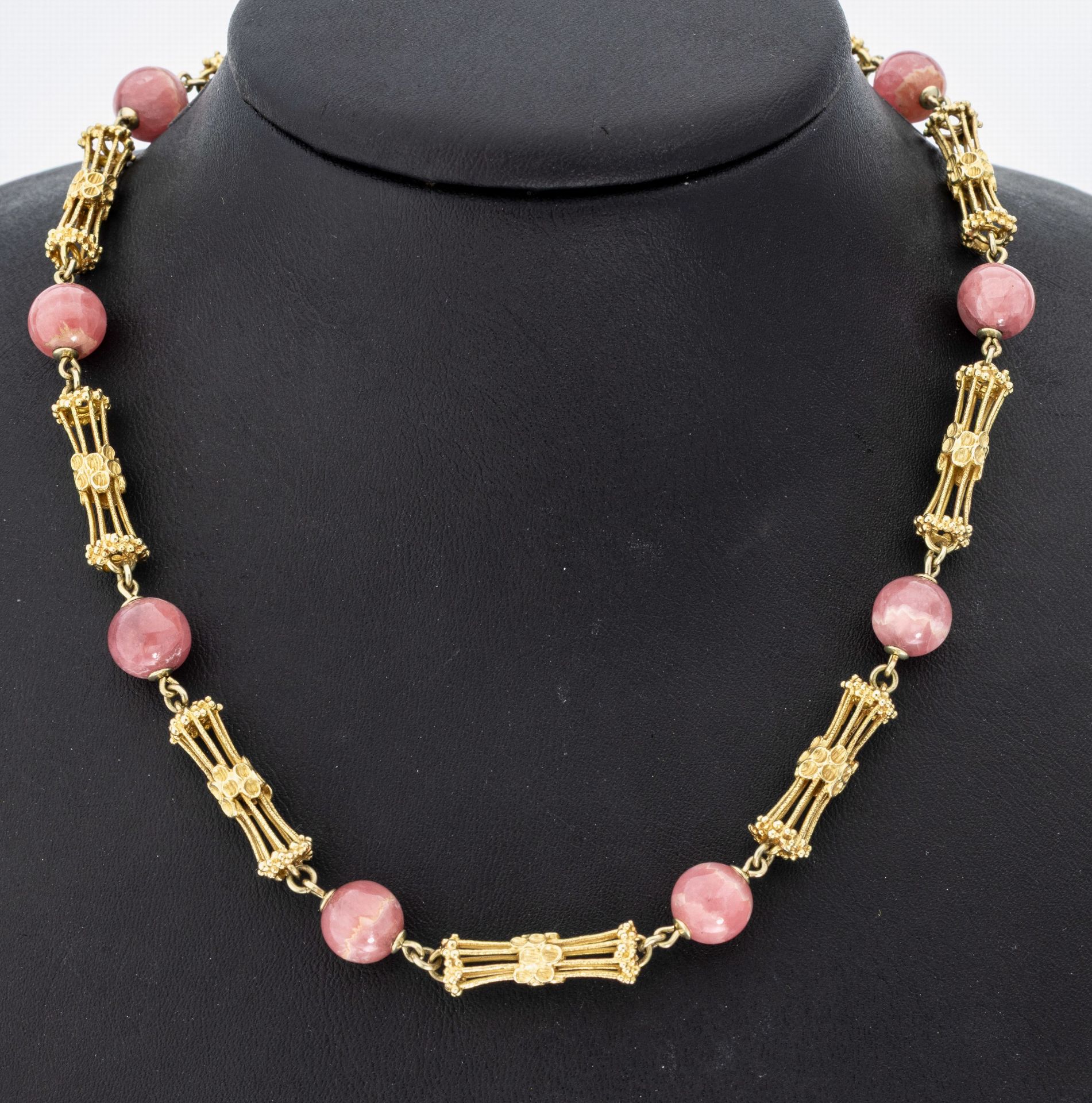 14 kt Gold Rhodochrosit-Collier, 1970er Jahre, GG 585/000,