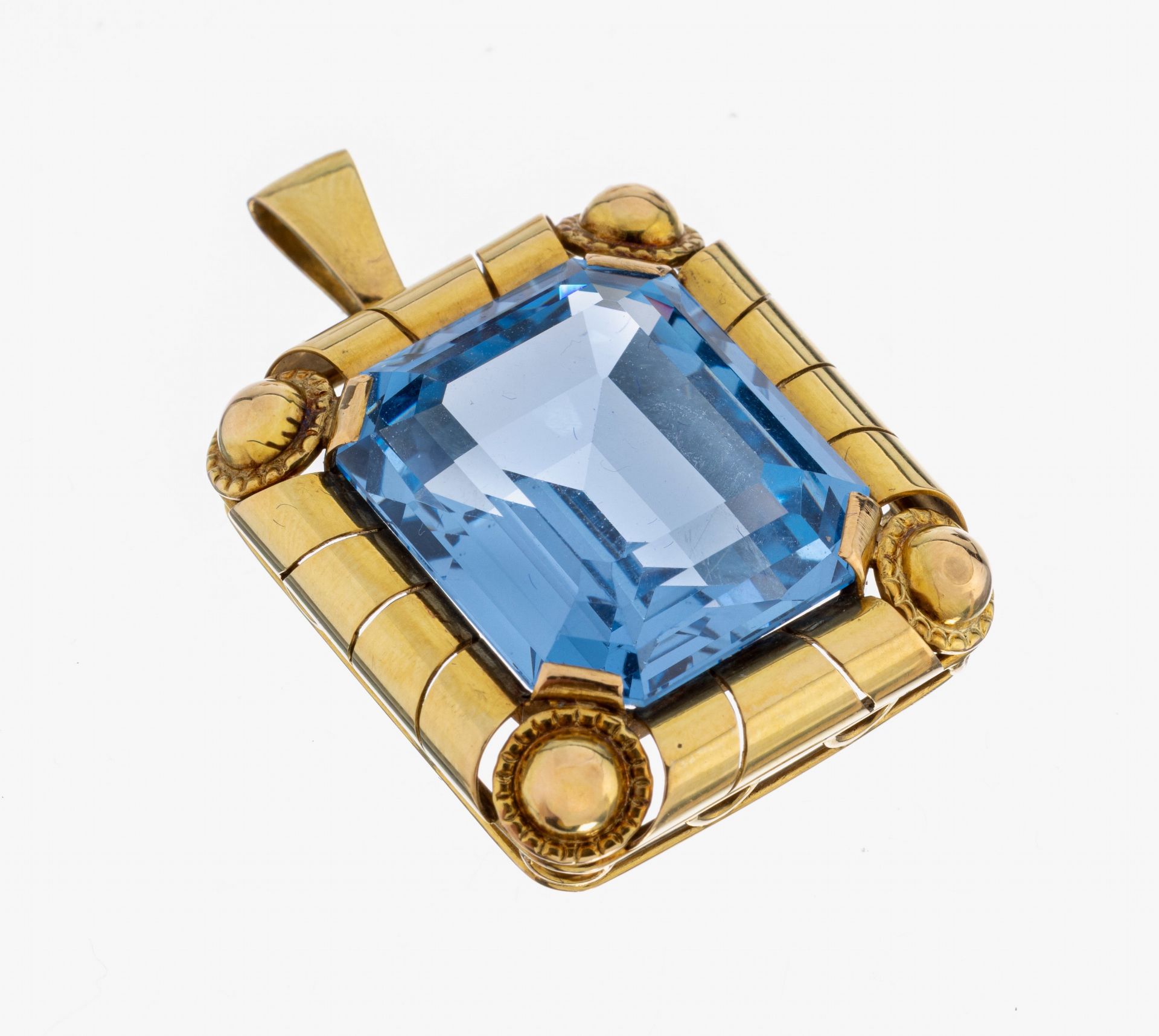 14 kt Gold Farbstein-Anhänger, 1950er Jahre, GG 585/000,