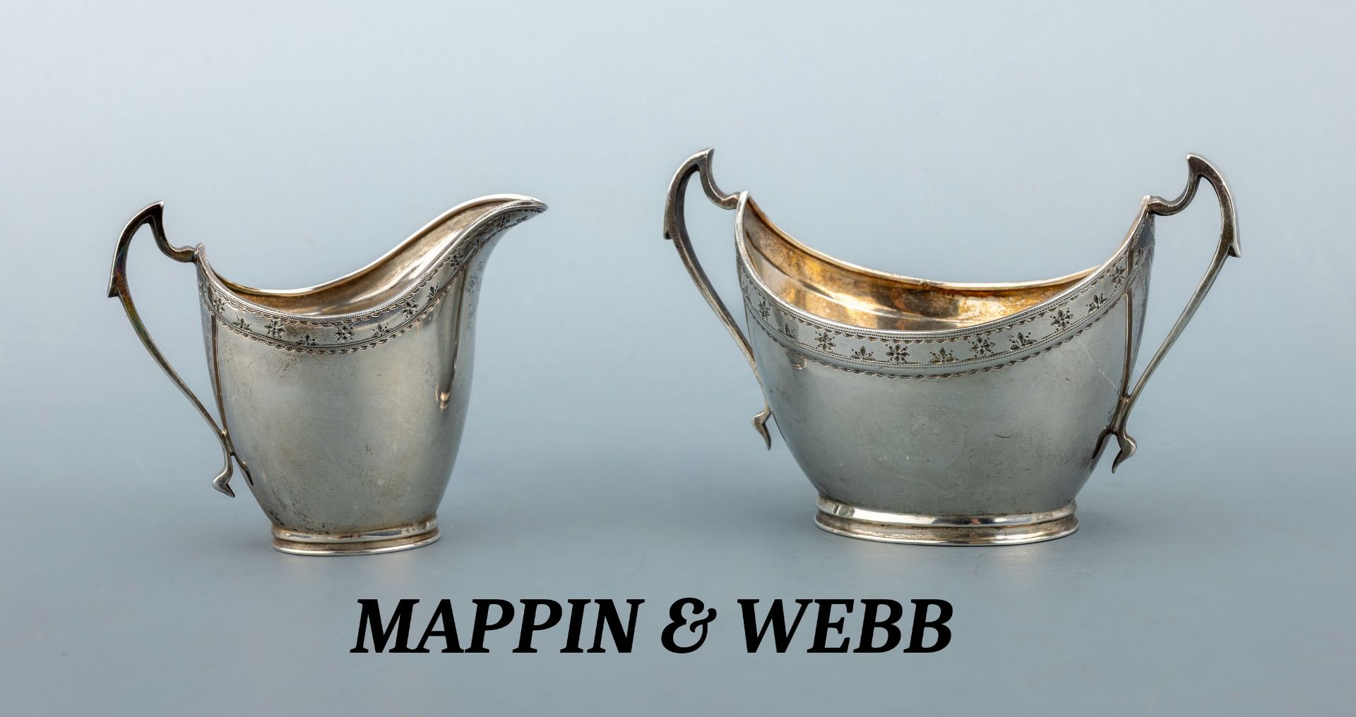 Sahnegießer und Zuckergefäß, MAPPIN & WEBB, Metall