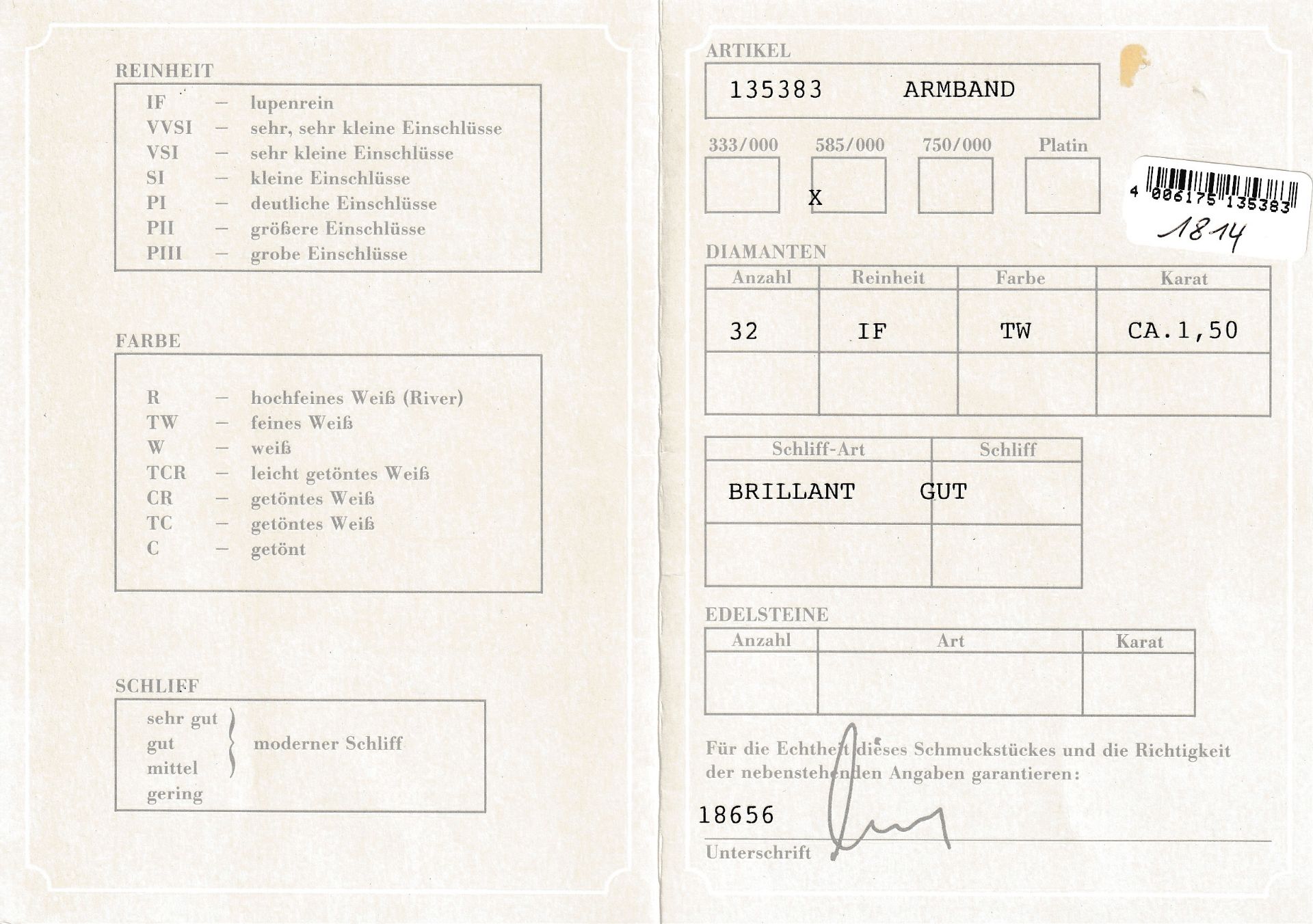 14 kt Gold Brillant-Armband, GG 585/000, 32 Brillanten - Bild 2 aus 2