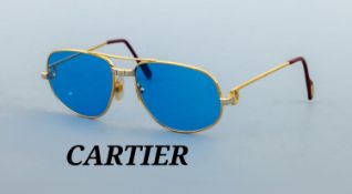 CARTIER Brille, Santos-Serie, Metall vergoldet, blaue