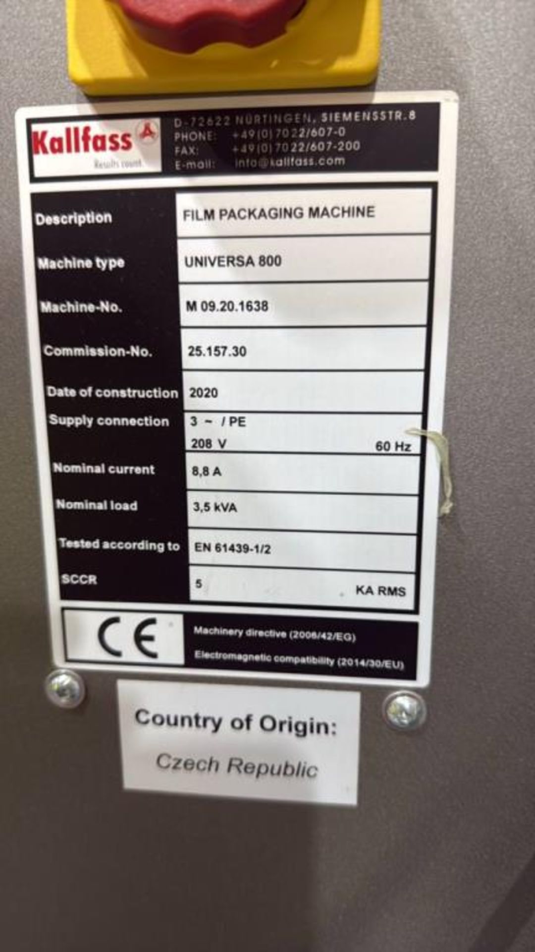 Kallfass UNIVERSA 800 Automatic Film Packaging Machine - Image 7 of 22