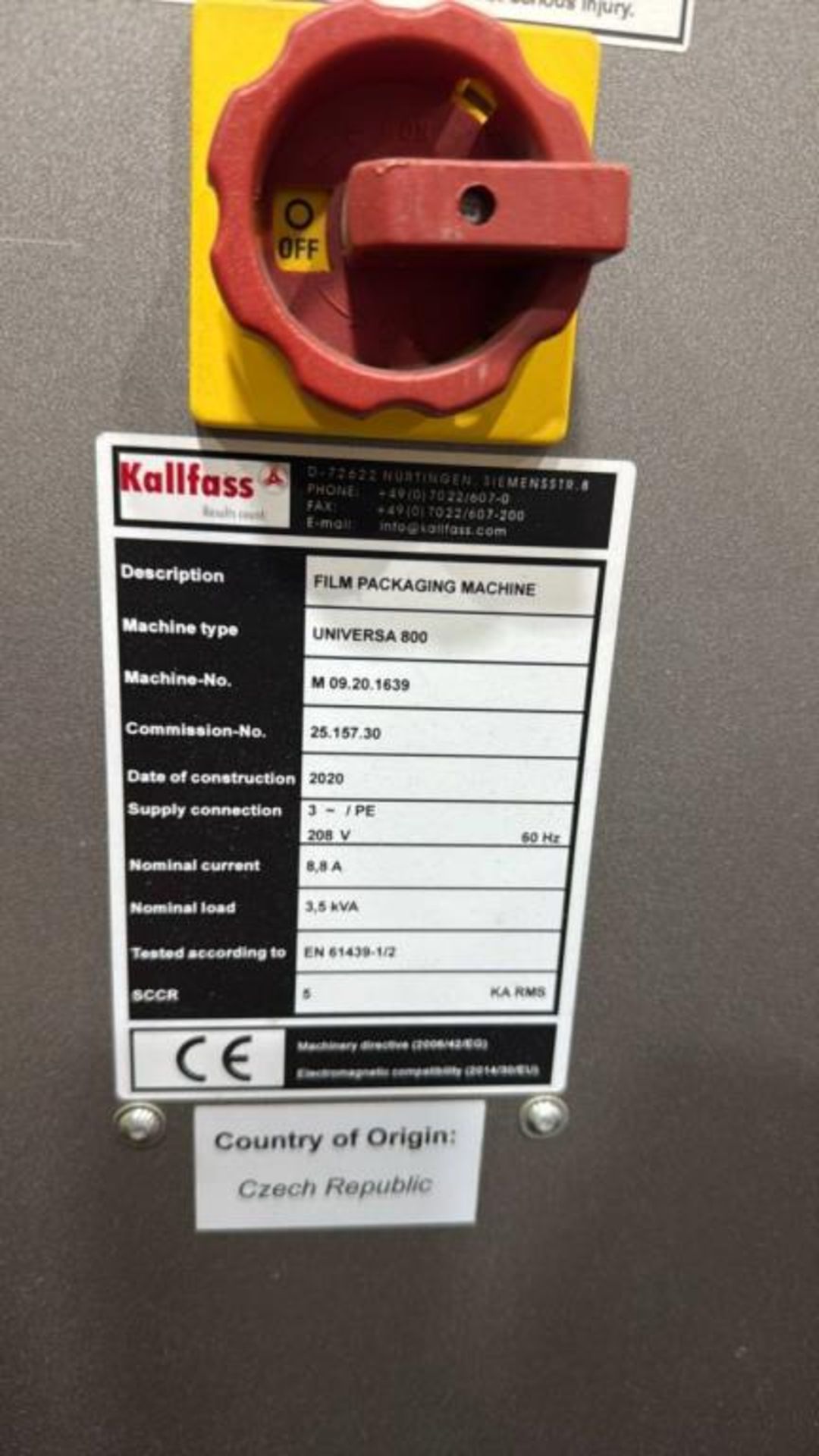 Kallfass UNIVERSA 800 Automatic Film Packaging Machine - Image 10 of 10