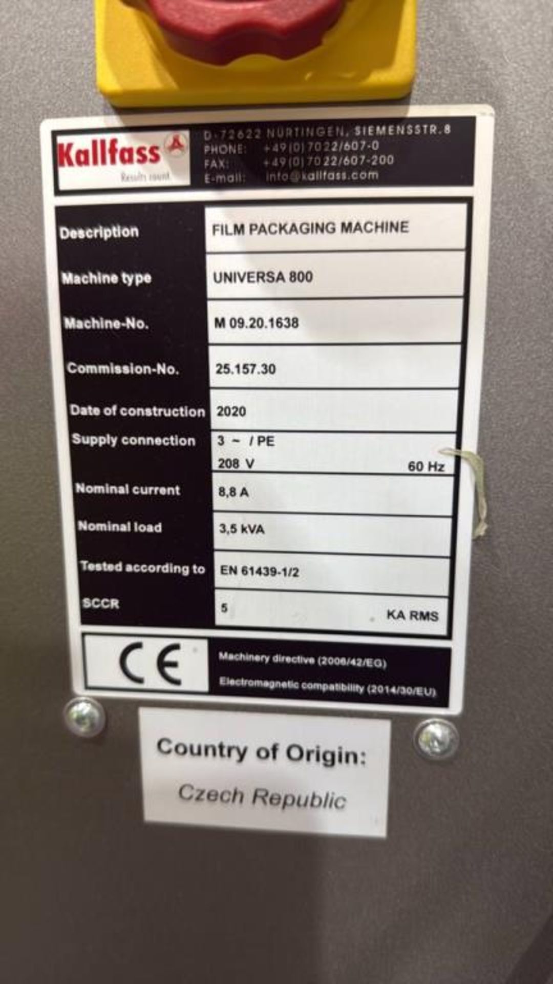 Kallfass UNIVERSA 800 Automatic Film Packaging Machine - Image 8 of 22