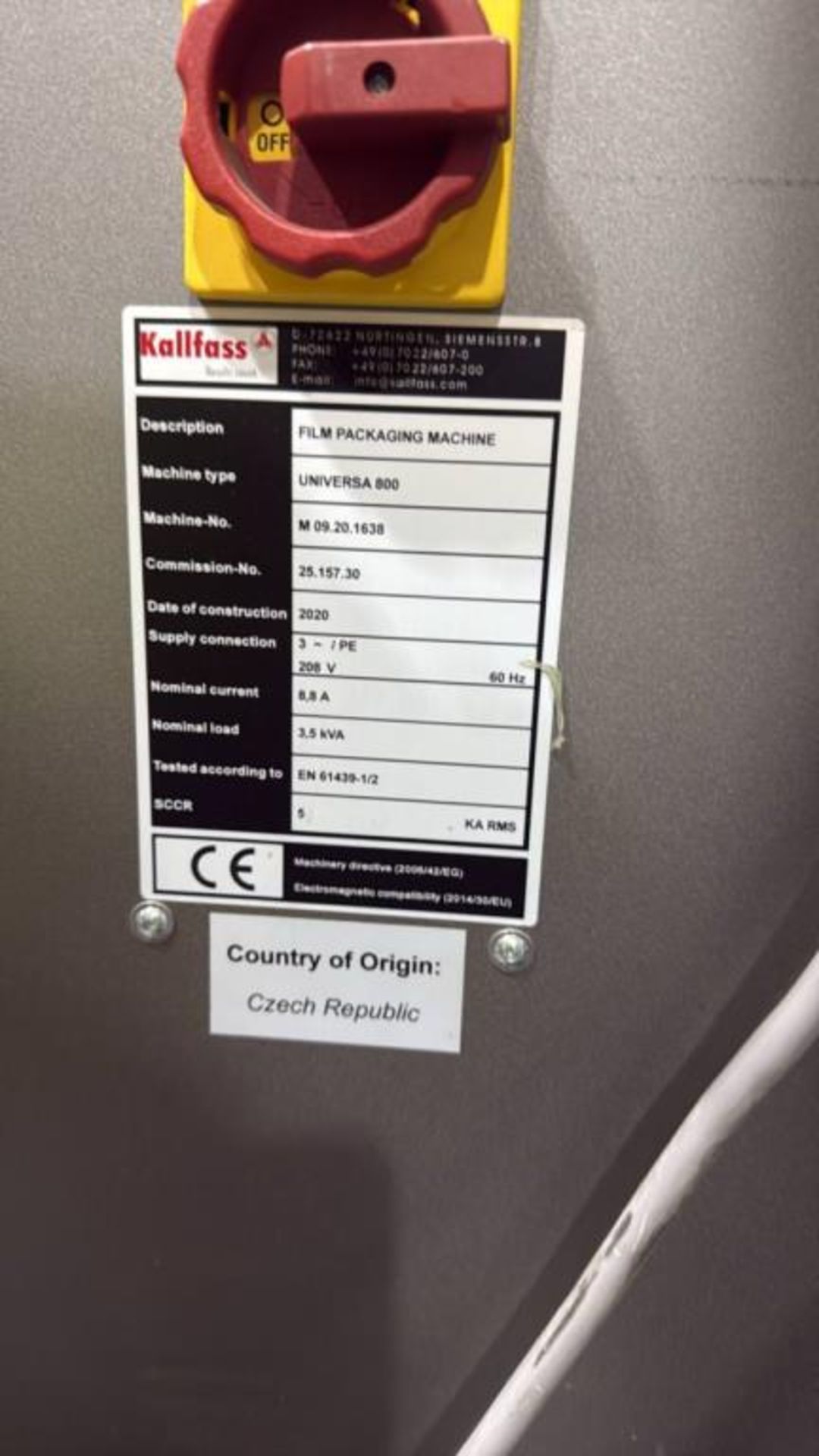 Kallfass UNIVERSA 800 Automatic Film Packaging Machine - Image 6 of 22