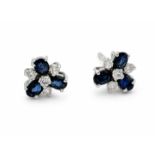 14K GOLD, SAPPHIRE AND DIAMOND STUD EARRINGS