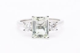Natural Diamond and Mint Tourmaline Ring F Colour VS2 Clarity - Platinum