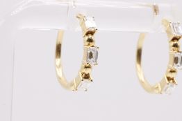 Natural Diamond Hoop earrings 0.50ct F Colour VS2 Clarity Emerald Cut - 18kt Yellow Gold