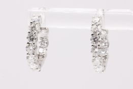 Natural Diamond Hoop Earrings 2.00ct F Colour VS Clarity Round Brilliant Cut - 18kt White Gold