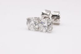 Natural 1.48ct F Colour SI Clarity Round Brilliant Cut Earrings - 18kt White Gold - EDR Certificate