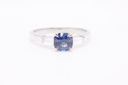 Natural 0.25ct Diamond and 1.17ct Sapphire Ring F Colour VS2 Clarity - Platinum and 18kt Yellow Gold