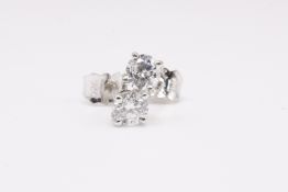 Natural 0.50ct F Colour SI Clarity Round Brilliant Cut Earrings - 18kt White Gold - EDR Certificate