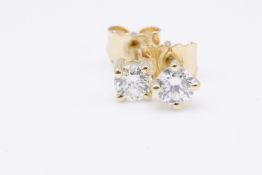 Natural 0.40ct F Colour SI Clarity Round Brilliant Cut Earrings - 18kt Yellow Gold - EDR Certificate