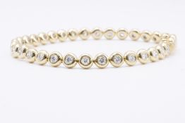 Natural Bracelet 1.50ct H Colour SI Clarity Round Brilliant Cut - 18kt Yellow Gold- Length 7 inches
