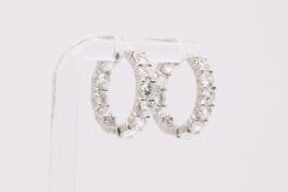 Natural Diamond Hoop Earrings 5.00ct F Colour VS2 Clarity Round Brilliant Cut - 18kt White Gold