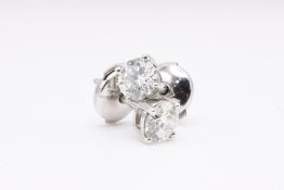 Natural 1.00ct F Colour SI Clarity Round Brilliant Cut Earrings - 18kt White Gold - EDR Certificate