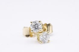 Natural 0.50ct F Colour SI Clarity Round Brilliant Cut Earrings - 18kt Yellow Gold - EDR Certificate