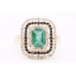Natural Diamond and Emerald Ring - 14kt Yellow Gold