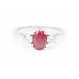 Natural 0.42ct Diamond & 1.21ct Ruby Ring F Colour VS2 Clarity - Platinum