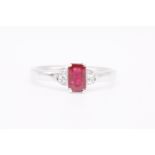 Natural 0.10ct Diamond Ring 0.50ct Ruby Ring - 18K White Gold