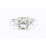 Natural Diamond and Mint Tourmaline Ring F Colour VS2 Clarity - Platinum