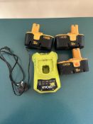 3 x Ryobi 18v One+ BPP-1817M Batteries with Ryobi Charger