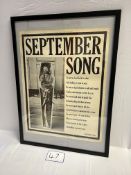 OZ - September Song Poster 1966 (Item dimensions (L x D x H): 73.5 x 1.5 x 53.5 cms) (Item No. 1611