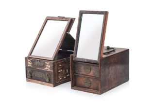 TWO HARDWOOD DRESSING TABLE BOXES
