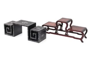 A LACQUERED AND MOTHER OF PEARL INAID STAND AND ONE OTHER