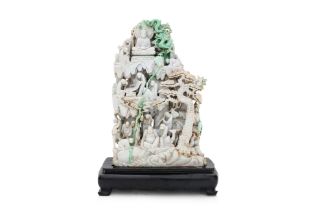 A LARGE CARVED JADEITE FIGURAL GROUP