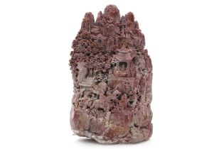 A VERY LARGE SOAPSTONE MOUNTAIN CARVING