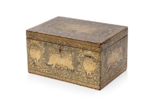 A CHINESE EXPORT GILT AND LACQUERED TEA CADDY