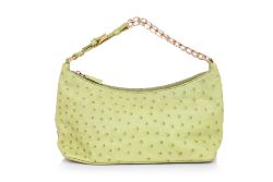 PRADA - A GREEN OSTRICH LEATHER HANDBAG WITH CHAIN HANDLE