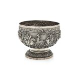 A BURMESE SILVER PEDESTAL BOWL