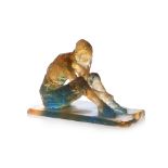A DAUM PATE DE VERRE 'LE PENSEUR' PATE DE VERRE FIGURE BY MICHEL HOUPLAIN