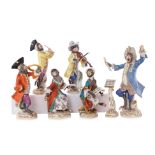 A GROUP OF SIX MEISSEN PORCELAIN MONKEY BAND FIGURES