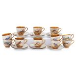 A HARLEQUIN SET OF ELEVEN ROYAL WORCESTER 'GAME BIRDS' PORCELAIN COFFEE CUPS AND SAUCERS (11)