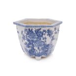 A JAPANESE BLUE AND WHITE HEXAGONAL PORCELAIN PLANTER