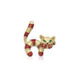 AN ITALIAN ENAMELLED CAT BROOCH BY UNOARRE