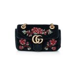 GUCCI MINI MARMONT SHOULDER BAG IN BLACK EMBELLISHED VELVET